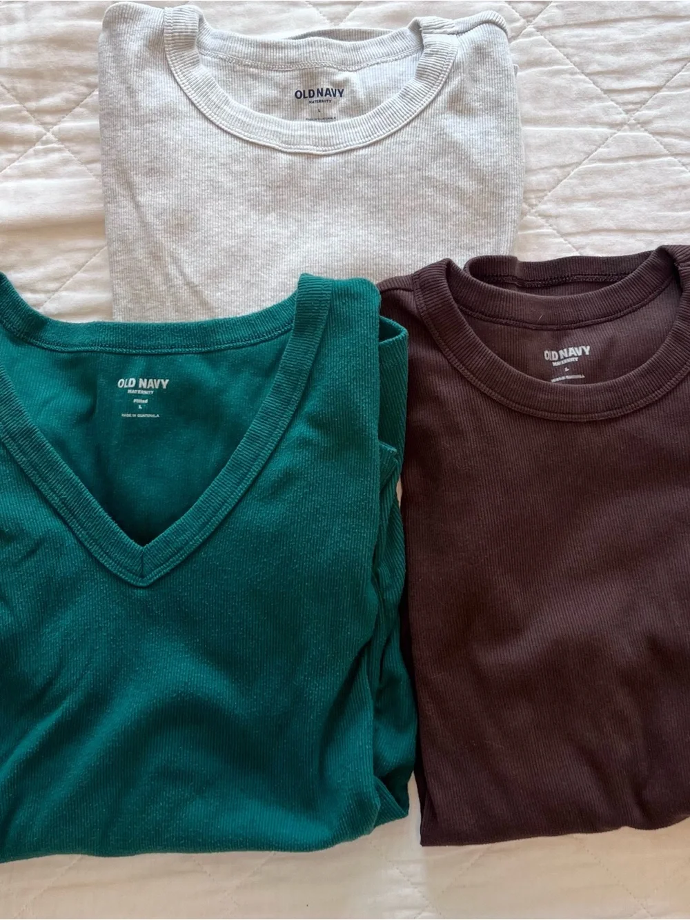 Old Navy Maternity Bundle - 3 Long Sleeve Tops - Green, Brown, Light Gray